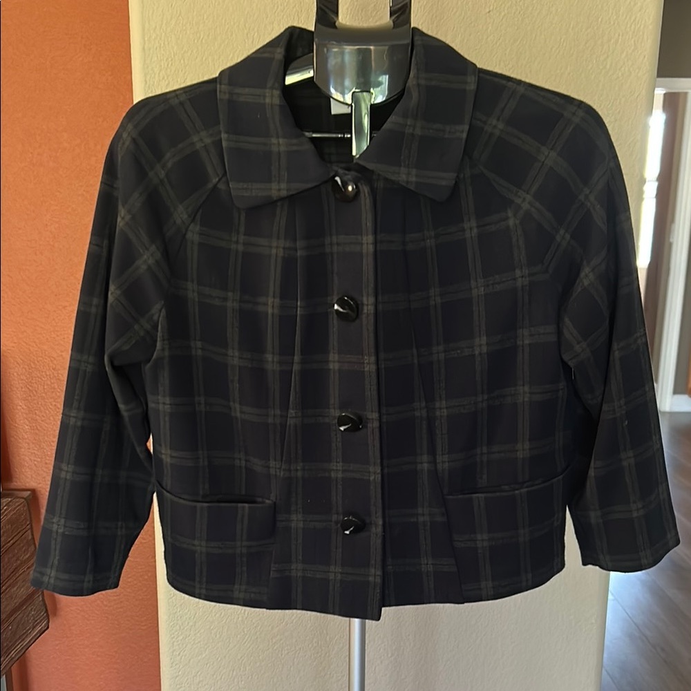CAbi Navy and Gray Blazer with Structured Silhouette